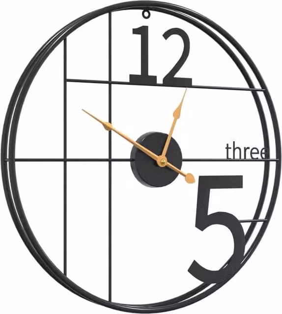 Berkfield Home Round Silent Quartz Wall Clock in Black Metal, Diameter: 50 cm