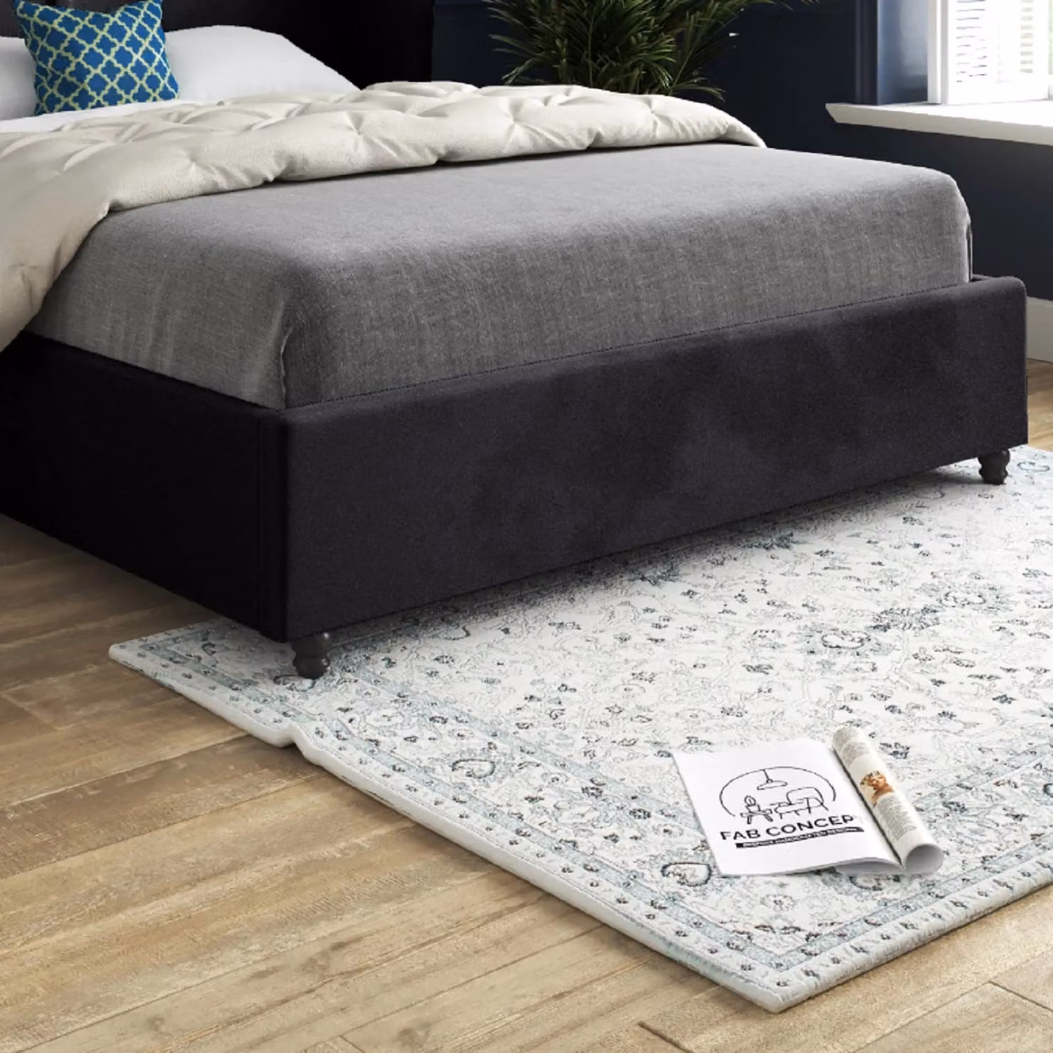 Casani Zampa Upholstered Soft Velvet Bed Frame in Black, W/D/H: 137 x 120 x 200 cm – 3