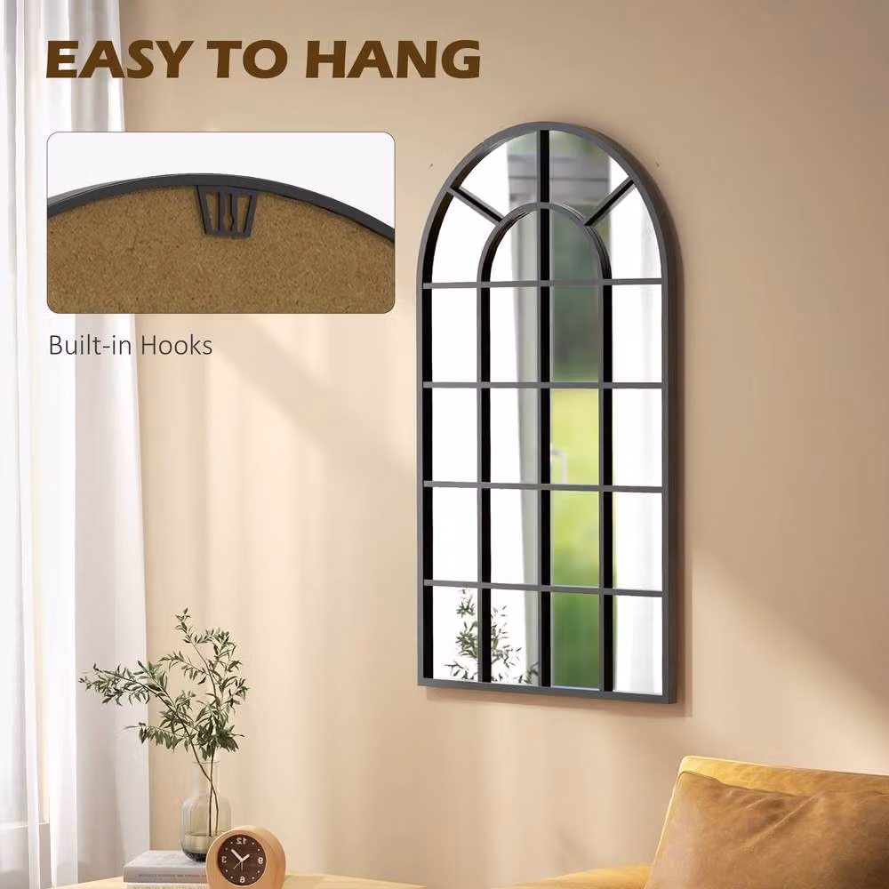 STILVORA Retro Arched Wall Mirror with Black Metal Frame – 4