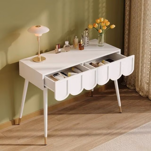 STILVORA Modern Dressing Table with 2 Drawers and Metal Legs in White – 1