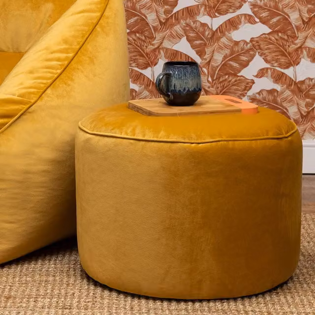 icon Milano Round Yellow Velvet Pouffe
