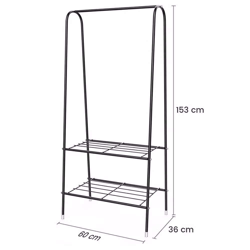 FORGEVIO Black Metal Garment Rail with Storage Shelf and Continuous Linear Rail, H: 153.0 cm, W: 60.0 cm – 2