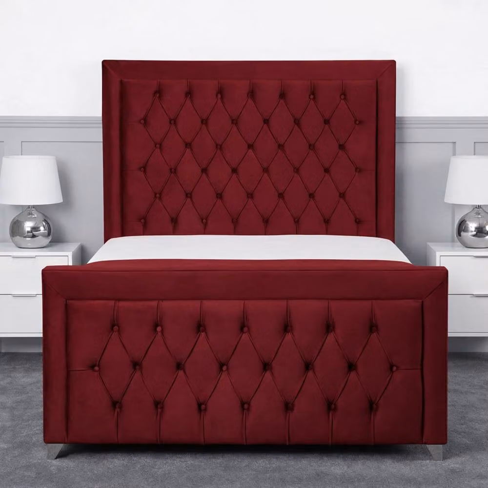 Living Comfort Bedz Ember Plush Velvet Upholstered Bed with Slatted Base and 48 Inch Headboard, Maroon, W/D/H: 120 x 200 cm – 2