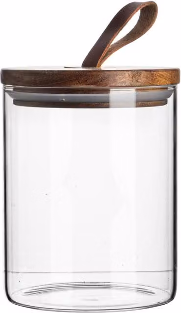 Argon Tableware Airtight Glass Storage Jar with Brown Wood Lid, 0.75 l, Transparent