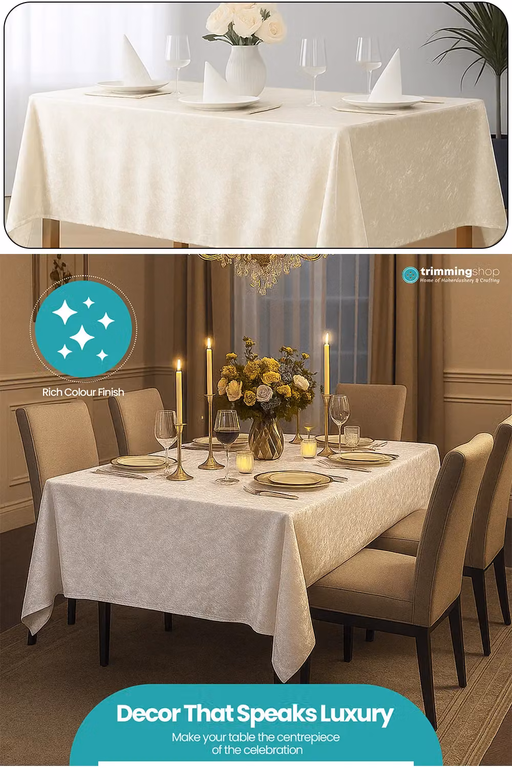 Neel Blue Diamond Velvet Rectangular Tablecloth in Ivory – 2