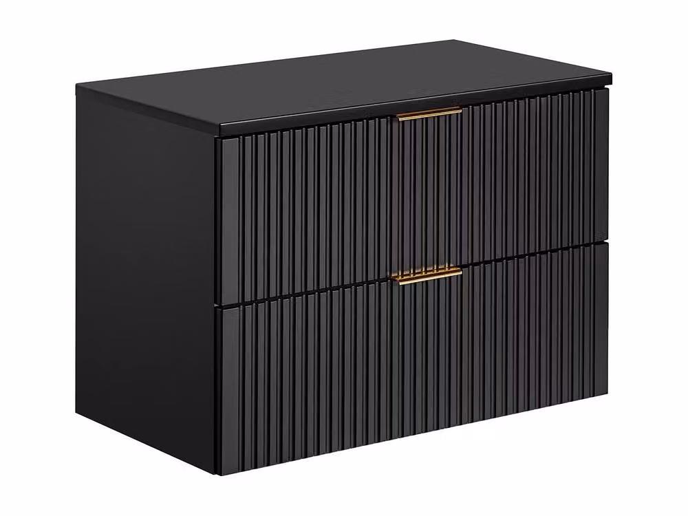 Vente-unique ZEVARA Wall-Mounted Ribbed Vanity Unit with Top, Black, W: 80 cm, H: 46 cm, D: 57 cm – 3