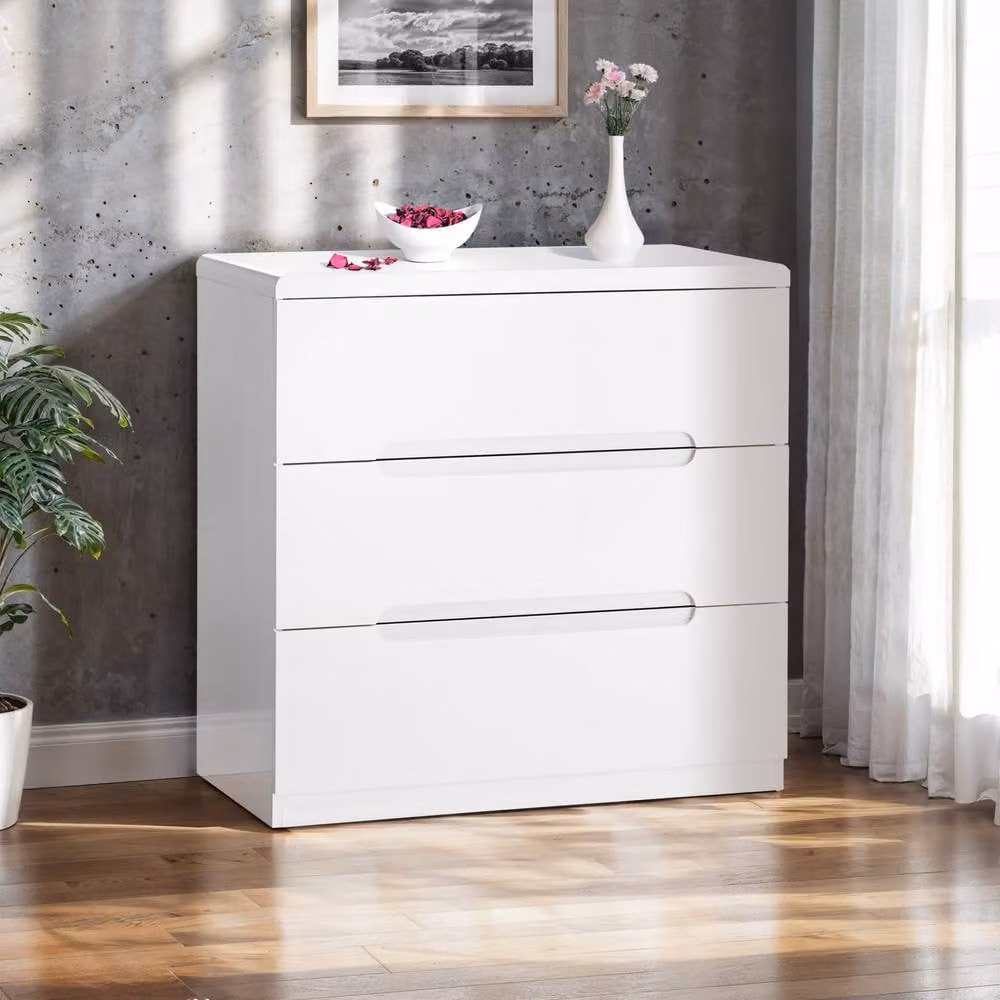 Cheshire Premium Midtown 3 Drawer Chest in High Gloss White – 2