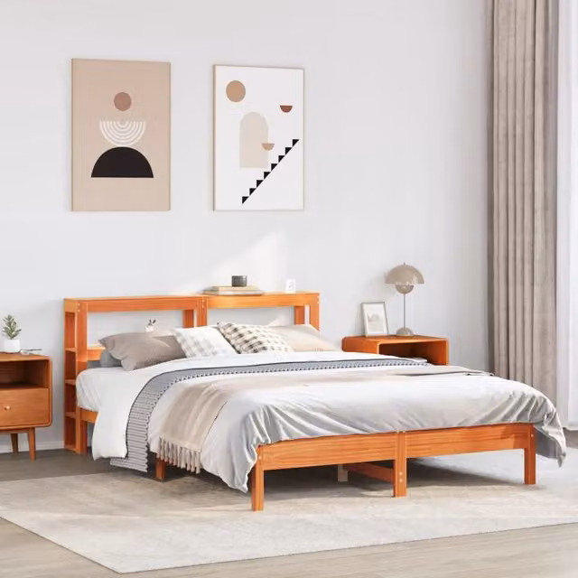 Berkfield Home King Size Solid Wood Pine Bed Frame in Wax Brown, W: 150 cm, D: 200 cm – 1