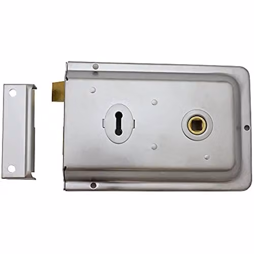 Loops Traditional Contract Rim Deadlock Satin Chrome Door Latch W: 152 mm, H: 102 mm