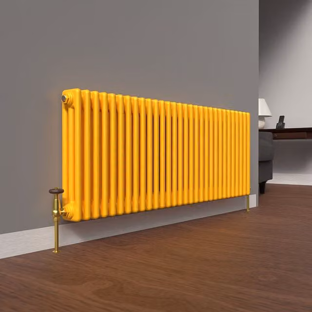Lux Heat Horizontal 3 Column Steel Radiator in Sunflower Yellow, W: 137 cm, H: 50 cm