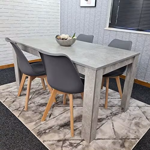 KOSY KOALA Modern Dining Table and 4 Chairs Set, Stone Grey Wood Effect Table with Cream Plastic Chairs, W: 80 cm, L: 140 cm – 3