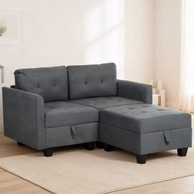 ERGOVEXA L-Shape Modular Storage Sofa in Dark Grey with Reversible Fabric Upholstery and Solid Wood Frame – 1