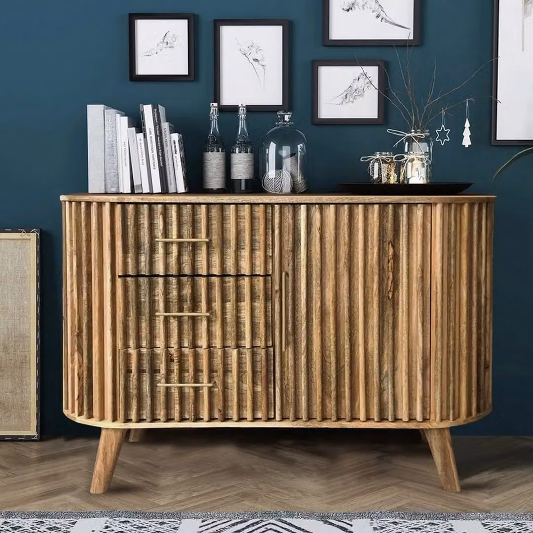 Jaipur Furniture Ltd Slatted One Door 3 Drawer Sideboard in Brown Mango Wood, W/D/H: 118 x 45 x 80 cm – 2