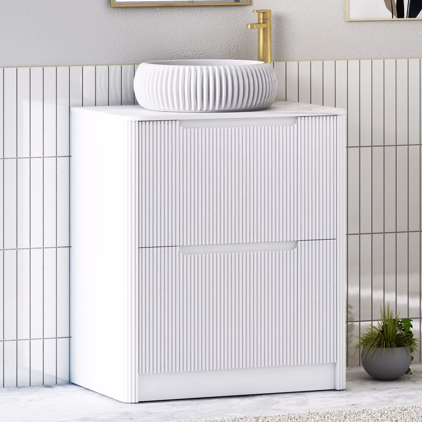 Royal Bathrooms Avenza 800mm Matt White Floor Standing 2 Drawer Vanity Unit with Milan Stone Basin