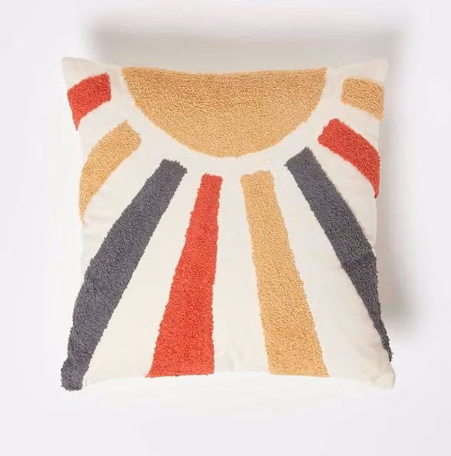 Homescapes Sunshine Floral Tufted Cotton Cushion, Multicolour, W/D/H: 45 x 45 x 1 cm