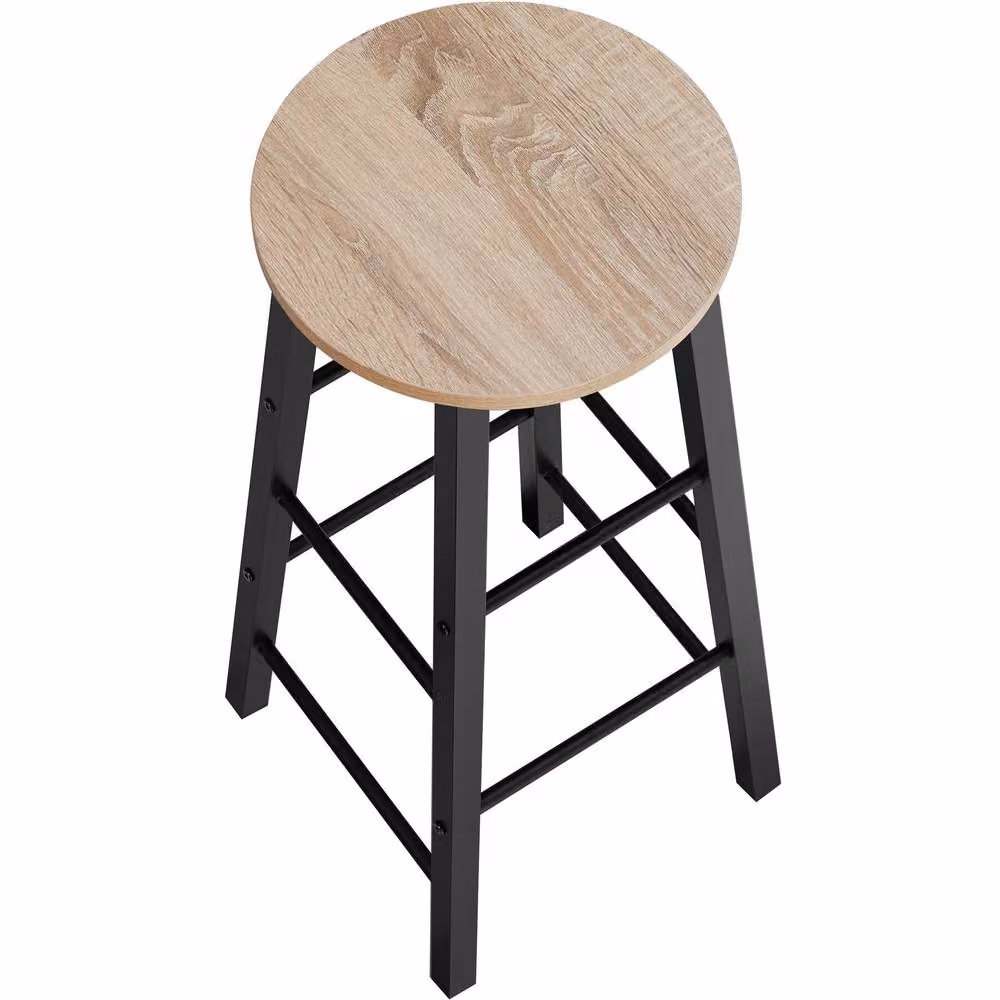 tectake Keynes Industrial Set of 4 Bar Stools in Light Oak – 2