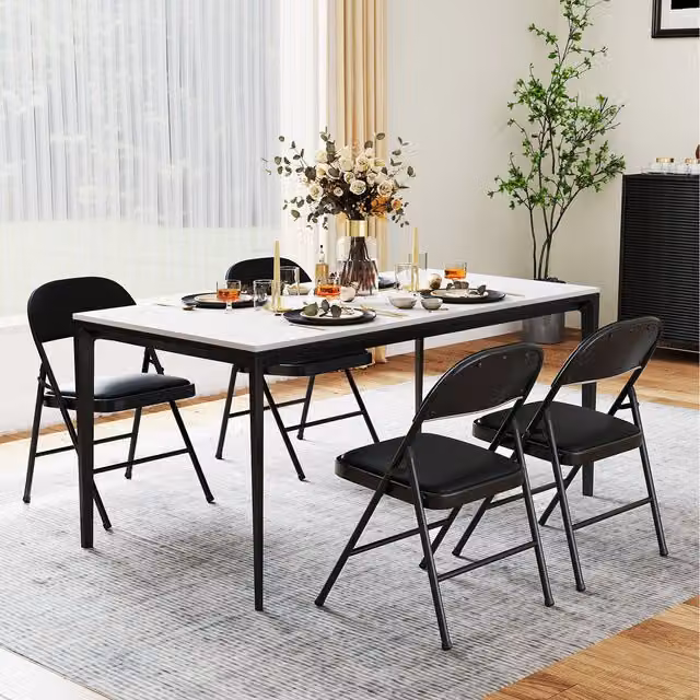 Costway Black Padded Folding Party Chairs with Synthetic Leather and Metal Frame