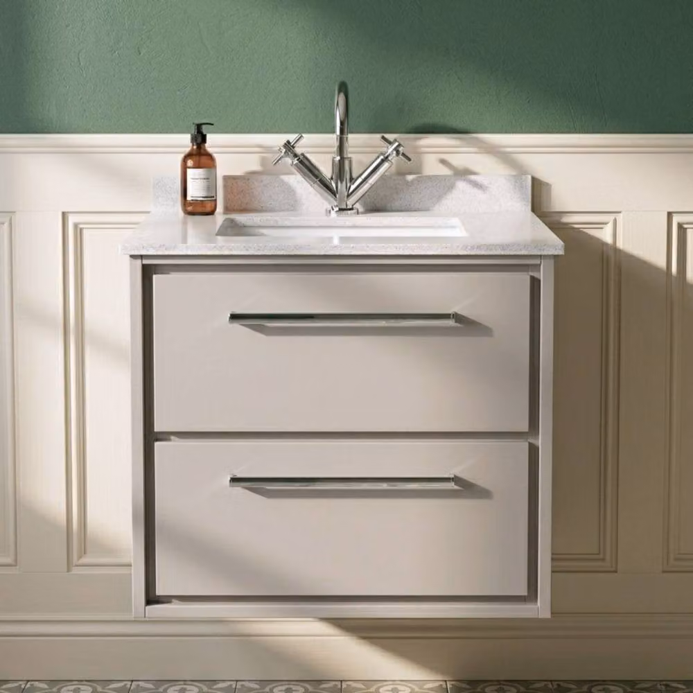 Balterley Wall Mounted 2 Drawer Bathroom Vanity Unit with Stone Basin in Pebble Grey W/D/H: 60.0 x 45.0 x 47.0 x 61.7 cm – 3