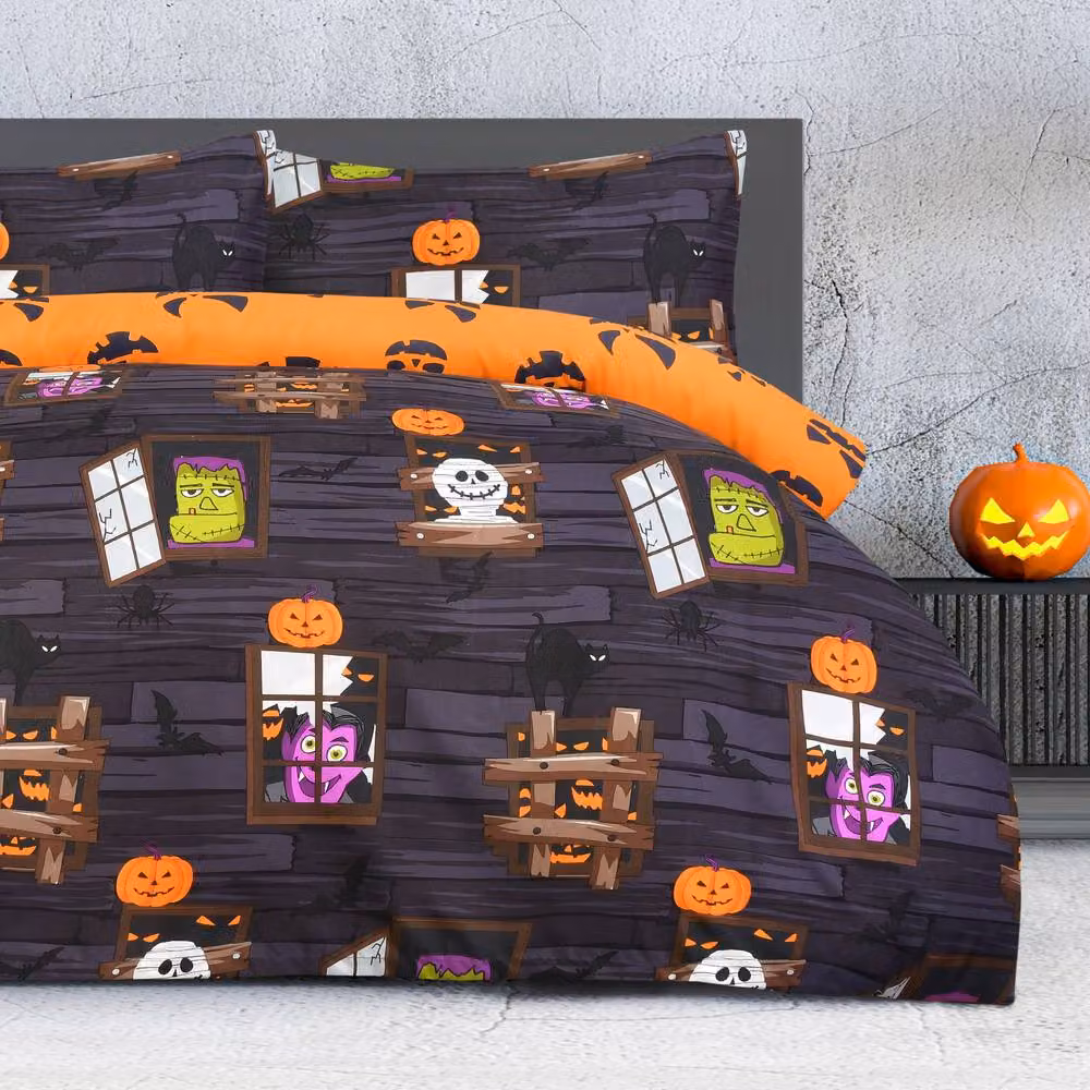 Smart Living Haunted House Reversible Microfibre Duvet Cover and Pillowcases, Charcoal, W: 90 cm, L: 200 cm – 4