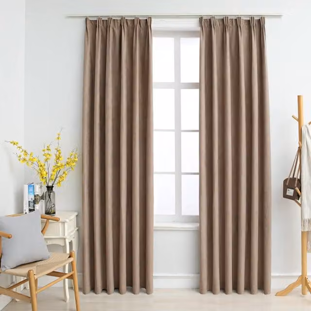Berkfield Home Blackout Curtains with Hooks, 2 Pack, Taupe, W: 140 cm, H: 175 cm