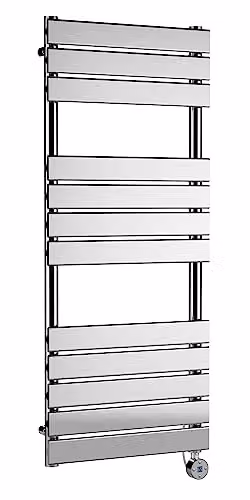nuie HL359 Electric Square Flat 12 Bar Towel Radiator, 600 Watt, Silver, W: 500 mm, H: 1213 mm
