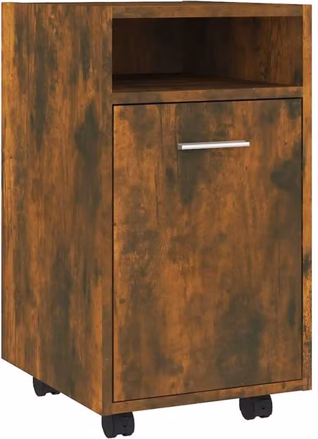 Berkfield Home Side Cabinet with Wheels in Smoked Oak Brown, W/D/H: 33 x 38 x 60 cm