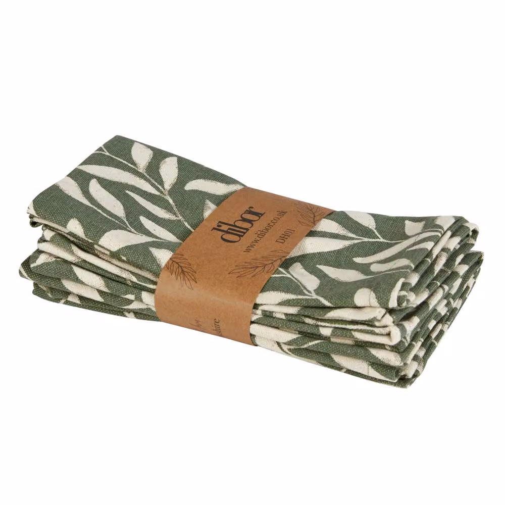 Dibor Oakleigh Leaf Green Cotton Kitchen Linen Table Cloth and Napkin Set of 4 – 2