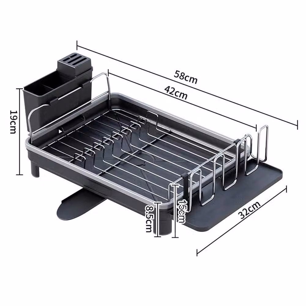 NESTLUNE Black Metal Rectangular Dish Drainer Rack for Kitchen Sinks, W: 100 cm, D: 15 cm, H: 15 cm – 2