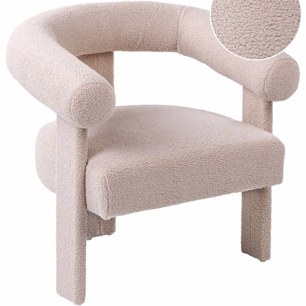 Wyld and Coco Aura Home Retro Boucle Armchair in Light Beige with Rubberwood Legs – 2