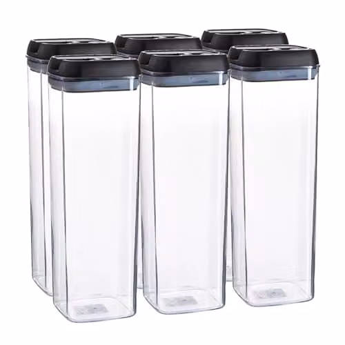 Argon Tableware Food Storage Containers with Airtight Clip Lids, 1.9 l, Black and Transparent, Set of 6 – 1