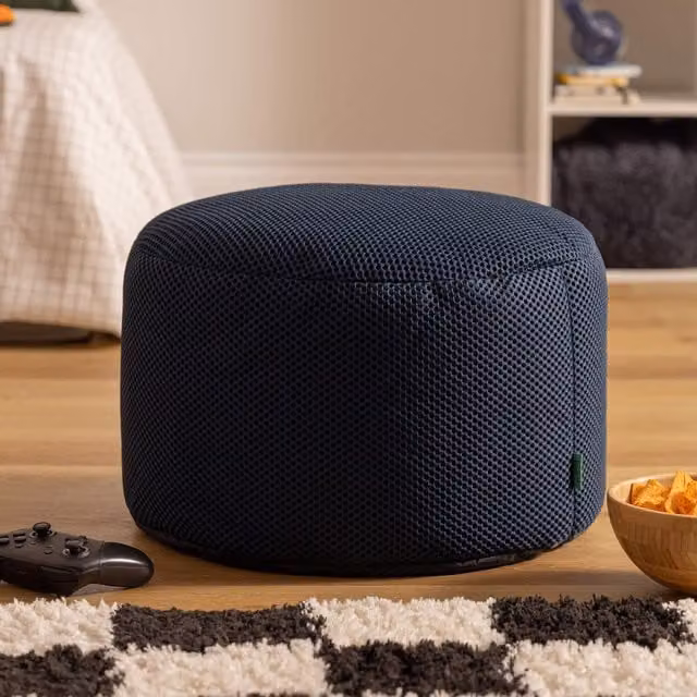 ICON Blue Mesh Round Gaming Performance Bean Bag Footstool
