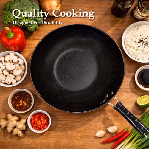 Carter & Clay Copper Finish Non Stick Carbon Steel Wok, 30 cm – 3