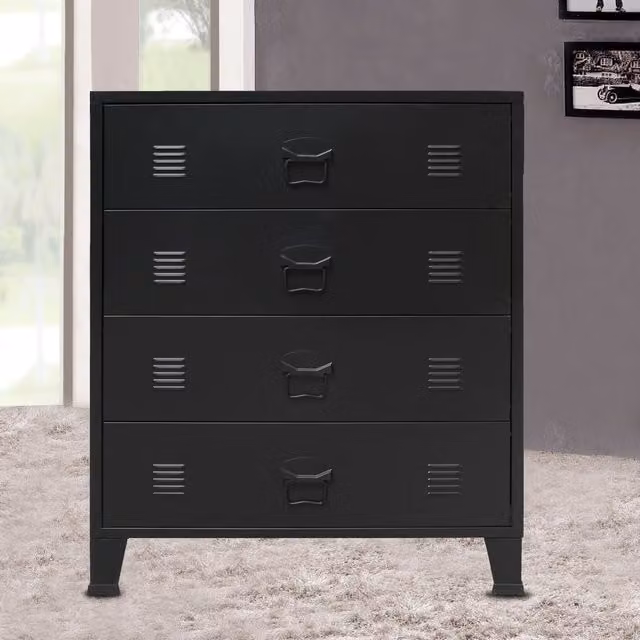 Berkfield Home Industrial Style Metal Chest of Drawers, Black, W: 78 cm, D: 40 cm, H: 93 cm – 1