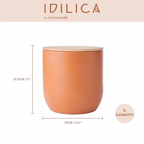 KitchenCraft Idilica Airtight Ceramic Kitchen Canister with Wooden Lid, Orange, W/D/H: 12 x 12 x 12 cm – 2