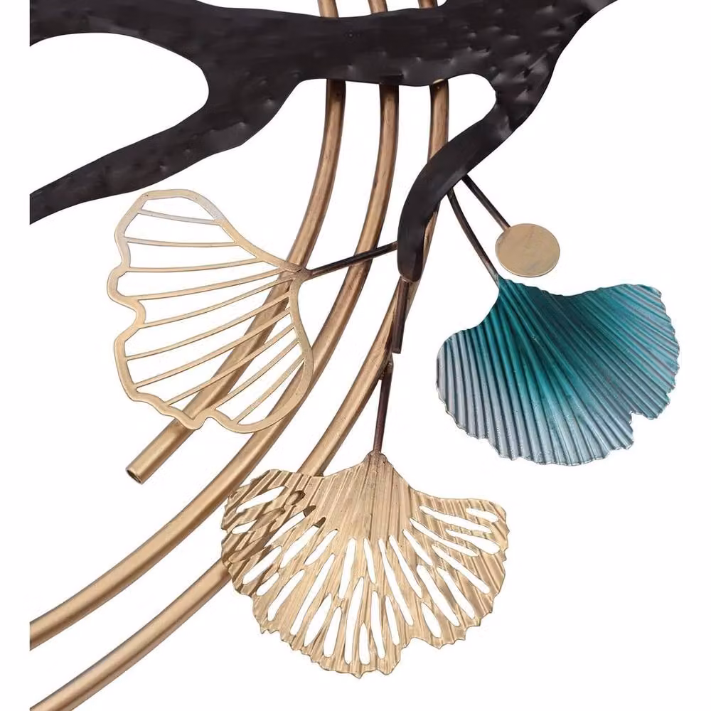 Havendro Ginkgo Tree Leaf Metal Wall Art in Gold, Green and Multicolour – 2