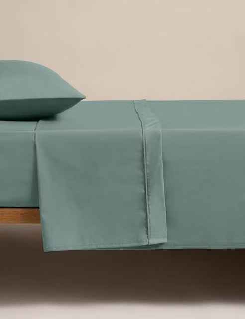 M&S Egyptian Cotton 230 Thread Count Flat Sheet in Smokey Green, W: 140 cm, L: 200 cm