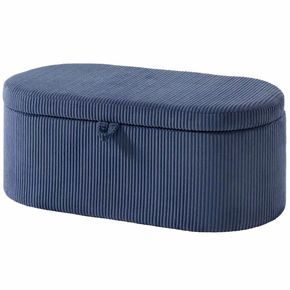 STILVORA Blue Corduroy Storage Ottoman with Hidden Compartment – 4