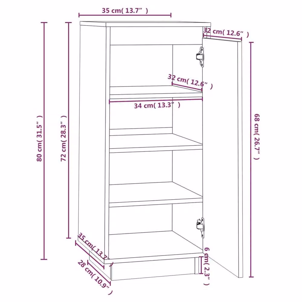 Berkfield Home Black Solid Wood Pine Shoe Cabinet W/D/H: 35 x 35 x 80 cm – 5