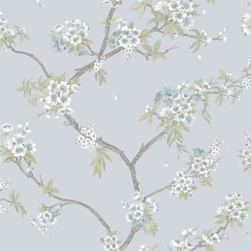 Holden Decor Botany Cherry Blossom Oriental Chinoiserie Floral Wallpaper in Blue and Green