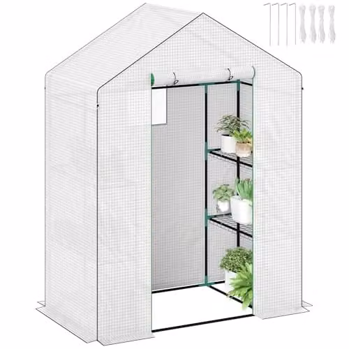 Outsunny White Walk-in Greenhouse with 4 Shelves, W/D/H: 143 x 74 x 190 cm