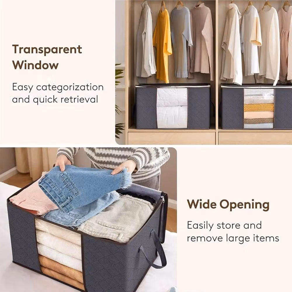 FLAVORA 6 Pack 90L Zipped Fabric Storage Bags for Clothes in Grey – 3