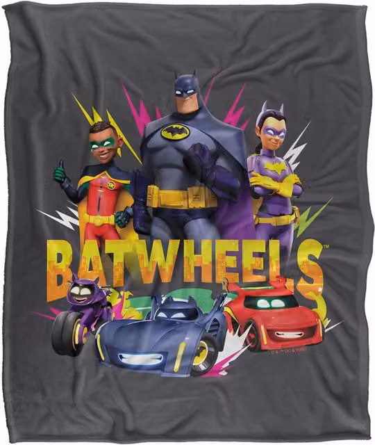 Warner Bros. Batwheels Batwheel Characters Super Soft Fluffy Polyester Throw Blanket in Multicolour and Grey, Extra Large – 1