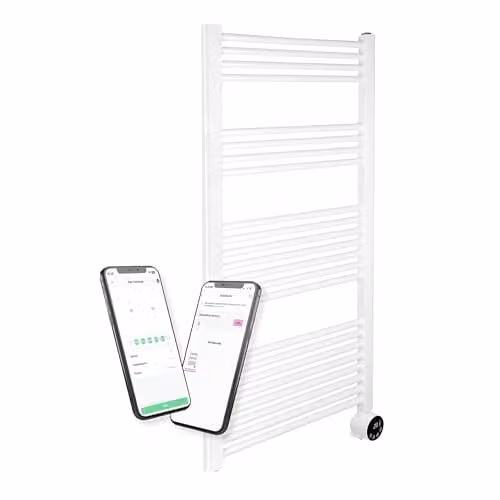 Masterplug SmartEnergy White Aluminium Heated Towel Rail, 1000W, Wi-Fi and App Control, Wall Mounted