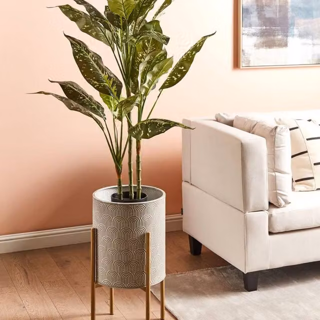 Wyld and Coco Grey Lacquered Metal Industrial Plant Stand, W/D/H: 31 x 31 x 58 cm