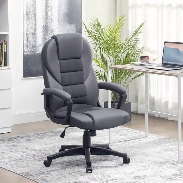HOMCOM Executive Office Chair with Adjustable Height Arms in Charcoal Grey Synthetic Leather