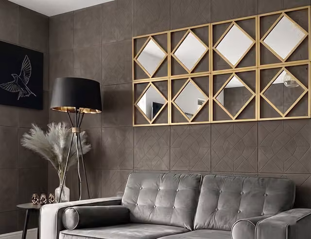 DEENZ Set of 3 Gold Geometric Diamond Shape Wall Art Mirrors, Diameter: 40 cm