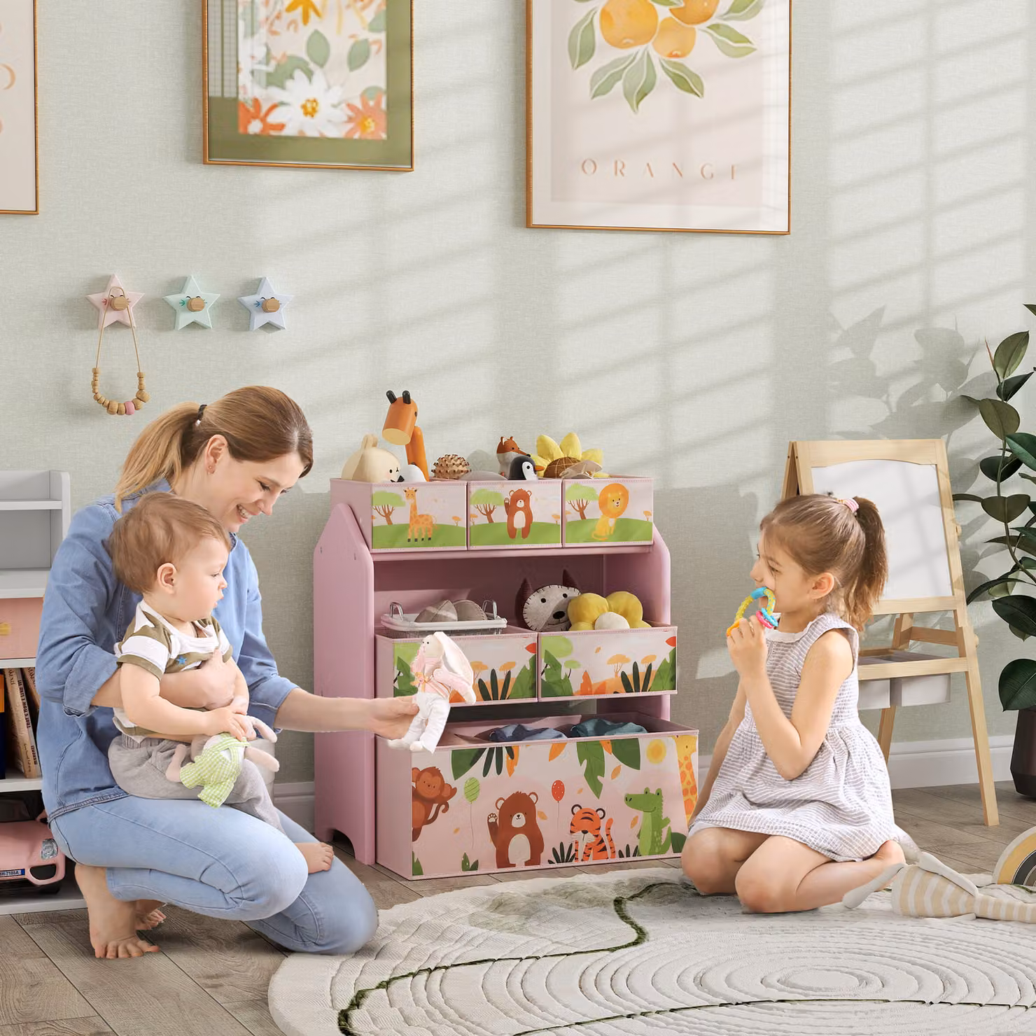 AIYAPLAY 3-Tier Kids Toy Storage Unit with 6 Removable Storage Boxes in Pink – 2