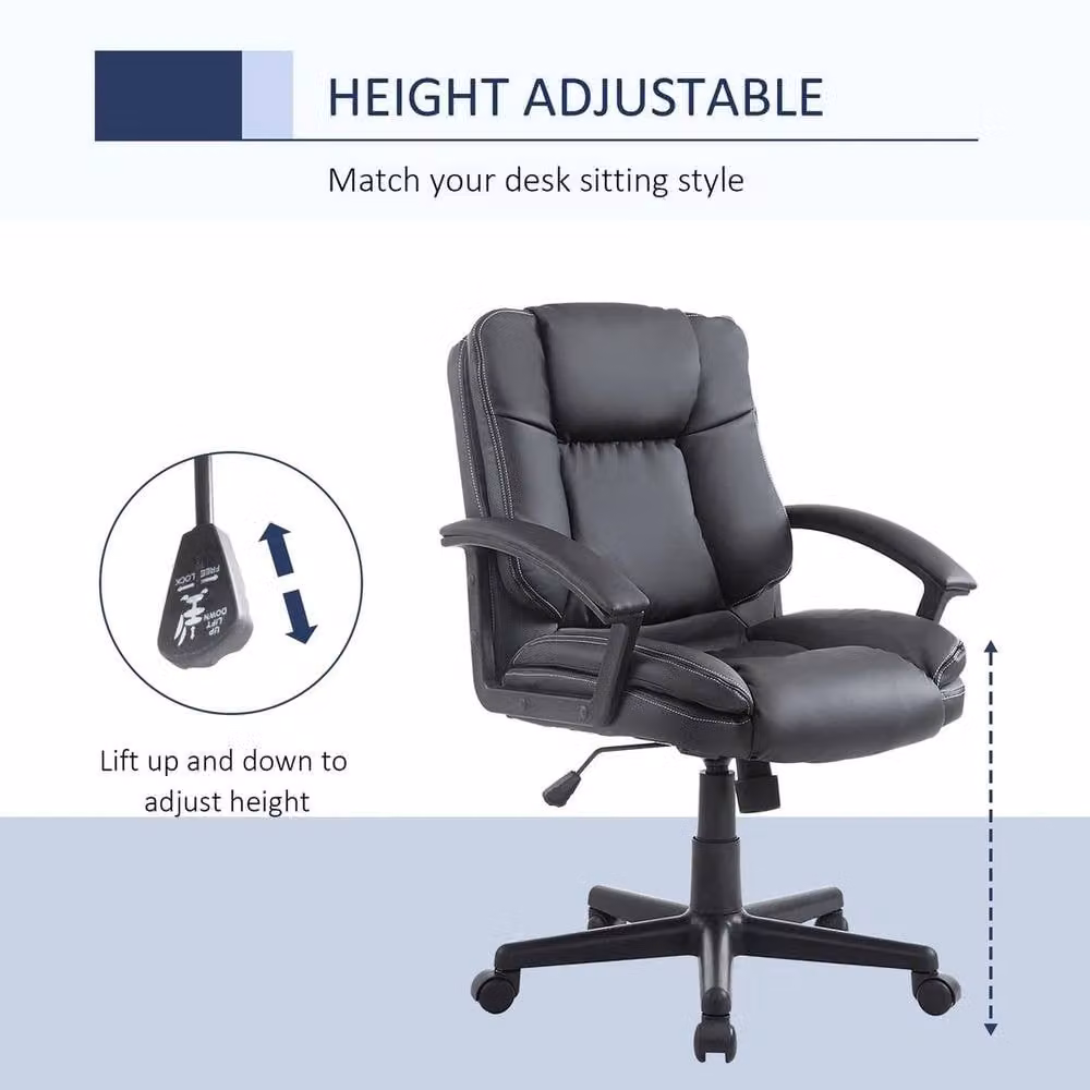 FORGEVIO Swivel Executive Office Chair in Black PU Leather – 4