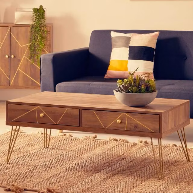 Orsina Mid-Century Rectangular Oak Coffee Table in Brown and Black, W/D/H: 110.0 x 59.0 x 42.0 cm – 1