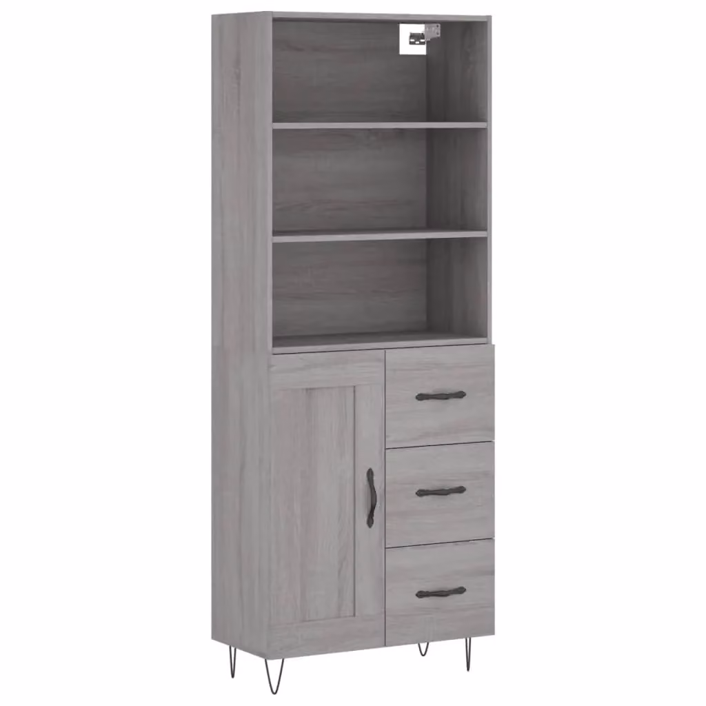 Berkfield Home Grey Sonoma Highboard in Engineered Wood, W/D/H: 69.5 x 34 x 180 cm – 2
